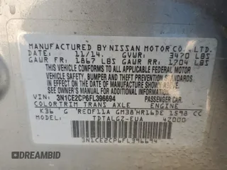 2015 Nissan Note SR с VIN 3N1CE2CP6FL396694, выставлен на аукционе Copart как лот 48344225 с пробегом 127 620 миль миль и Списание • Salvage title. История ставок и продаж доступна на DreamBid. Изображение 14.