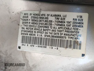 2006 Honda Odyssey TOURING with VIN 5FNRL38846B060075, listed as a IAAI auction lot 41619346 with 280,092 mi miles. Bid and sale history available at carsss.com. Image 9.