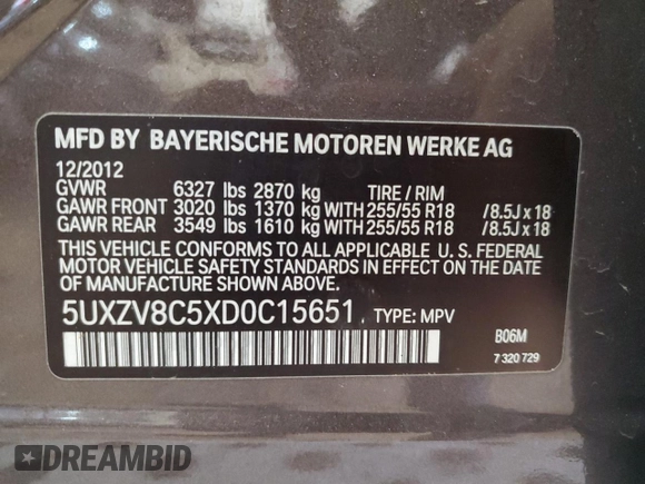 2013 BMW X5 xDrive50i with VIN 5UXZV8C5XD0C15651, listed as a Copart auction lot 46311365 with 106,254 mi miles and Clean title. Bid and sale history available at DreamBid. Image 13.