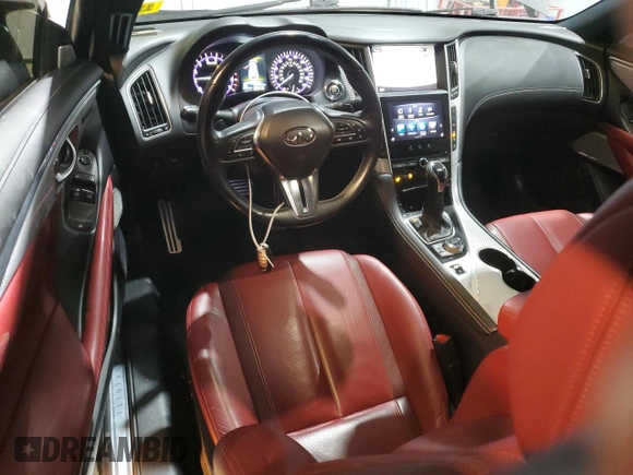 2017 Infiniti Q60 Red Sport 400 with VIN JN1FV7EL0HM701619, listed as a Copart auction lot 82981704 with 58,798 mi miles and Salvage title. Bid and sale history available at DreamBid. Image 8.