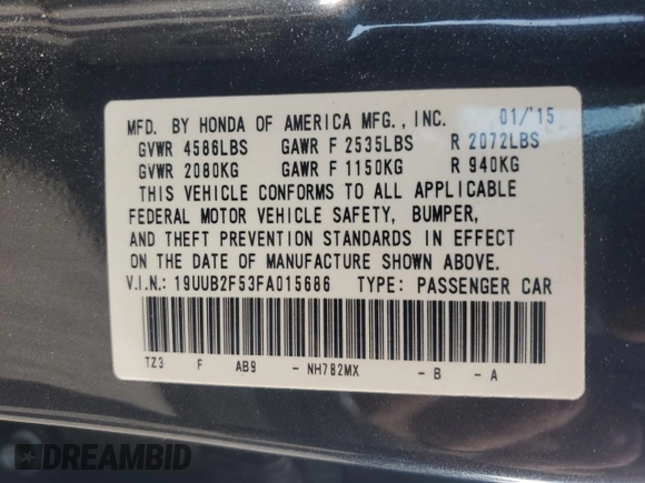 2015 Acura TLX Technology z VIN 19UUB2F53FA015686, wystawiony jako Copart lot #54389345 z przebiegiem 100 865 mil mil oraz Szkoda całkowita • Salvage title. Historia ofert i sprzedaży dostępna na DreamBid. Obrazek 12.