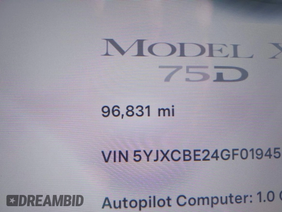 2016 Tesla Model X 70D with VIN 5YJXCBE24GF019450, listed as a IAAI auction lot 41517321 with 96,831 mi miles. Bid and sale history available at carsss.com. Image 15.
