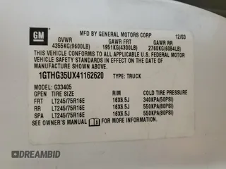 2004 GMC Savana Cargo Van with VIN 1GTHG35UX41162620, listed as a Copart auction lot 42959915 with 222,316 mi miles and Salvage Title. Bid and sale history available at carsss.com. Image 14.