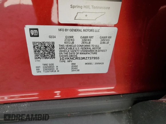 2024 Cadillac XT5 FWD Premium Luxury with VIN 1GYKNCRS3RZ737955, listed as a Copart auction lot 77241674 with 0 mi miles and Salvage Title. Bid and sale history available at carsss.com. Image 14.