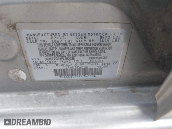 2014 Nissan Note S with VIN 3N1CE2CP1EL362936, listed as a IAAI auction lot 42187201 with 223,981 mi miles and . Bid and sale history available at DreamBid. Image 9.