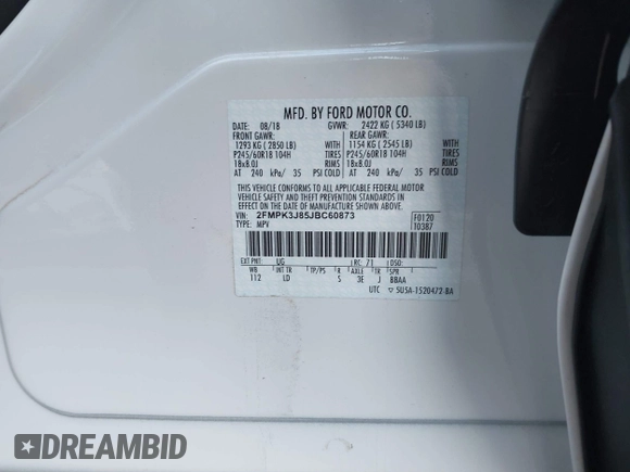 2018 Ford Edge SEL with VIN 2FMPK3J85JBC60873, listed as a IAAI auction lot 42044334 with 22,805 mi miles. Bid and sale history available at carsss.com. Image 9.