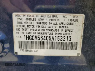 2005 Honda Accord LX with VIN 1HGCM56405A153313, listed as a Copart auction lot 64509175 with 158,674 mi miles and Salvage title. Bid and sale history available at DreamBid. Image 13.