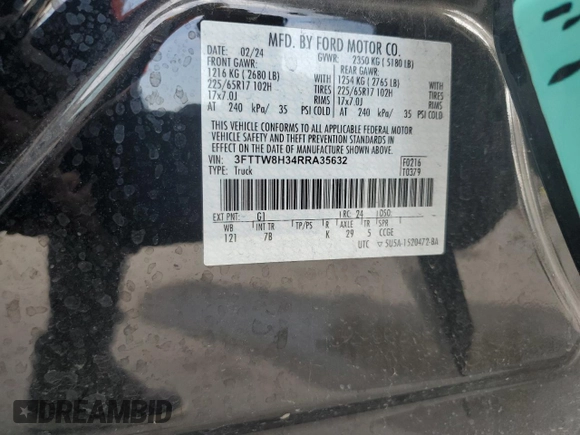 2024 Ford Maverick XLT z VIN 3FTTW8H34RRA35632, wystawiony jako Copart lot #56174595 z przebiegiem 22 298 mil mil oraz Szkoda całkowita • Salvage title. Historia ofert i sprzedaży dostępna na DreamBid. Obrazek 12.