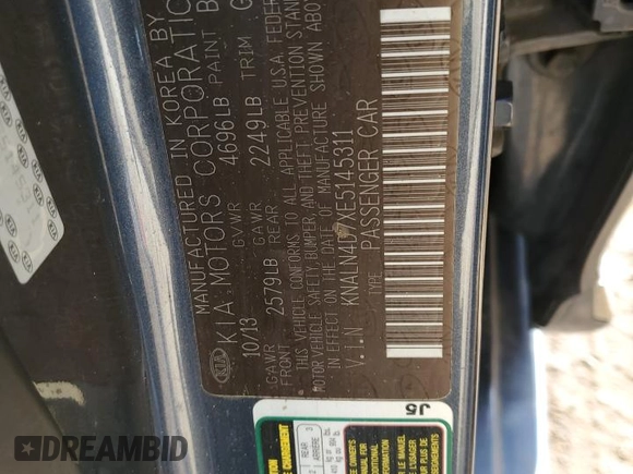 2014 Kia Cadenza Premium with VIN KNALN4D7XE5145311, listed as a Copart auction lot 48396535 with 193,301 mi miles and Salvage Title. Bid and sale history available at carsss.com. Image 12.