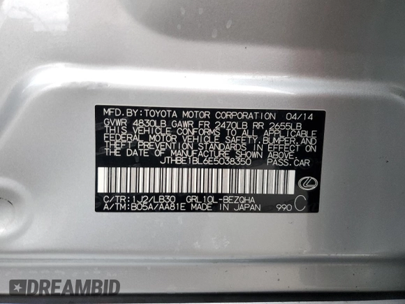 2014 Lexus GS 350 with VIN JTHBE1BL6E5038350, listed as a Copart auction lot 82319554 with 113,220 mi miles and Salvage Title. Bid and sale history available at carsss.com. Image 14.