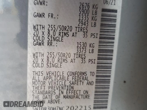 2022 Nissan Pathfinder Platinum z VIN 5N1DR3DH7NC202215, wystawiony jako Copart lot #86313314 z przebiegiem 76 646 mil mil oraz Szkoda całkowita • Salvage title. Historia ofert i sprzedaży dostępna na DreamBid. Obrazek 12.