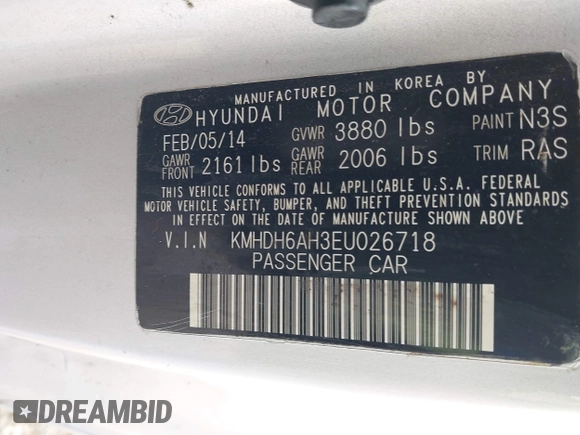 2014 Hyundai Elantra z VIN KMHDH6AH3EU026718, wystawiony jako IAAI lot #41721610 z przebiegiem 109 338 mil mil oraz . Historia ofert i sprzedaży dostępna na DreamBid. Obrazek 9.