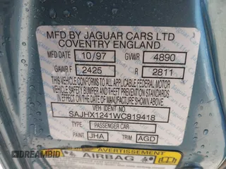 1998 Jaguar XJ with VIN SAJHX1241WC819418, listed as a IAAI auction lot 42456539 with 126,457 mi miles and . Bid and sale history available at DreamBid. Image 9.
