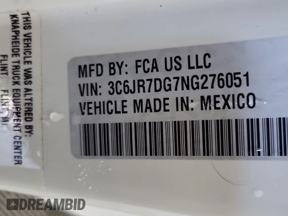 2022 Ram 1500 Tradesman with VIN 3C6JR7DG7NG276051, listed as a IAAI auction lot 42832410 with 29,141 mi miles and . Bid and sale history available at DreamBid. Image 49.