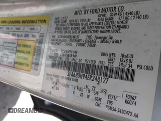 2014 Ford Fusion SE with VIN 3FA6P0H94ER248127, listed as a IAAI auction lot 42108484 with 222,559 mi miles and . Bid and sale history available at carsss.com. Image 9.