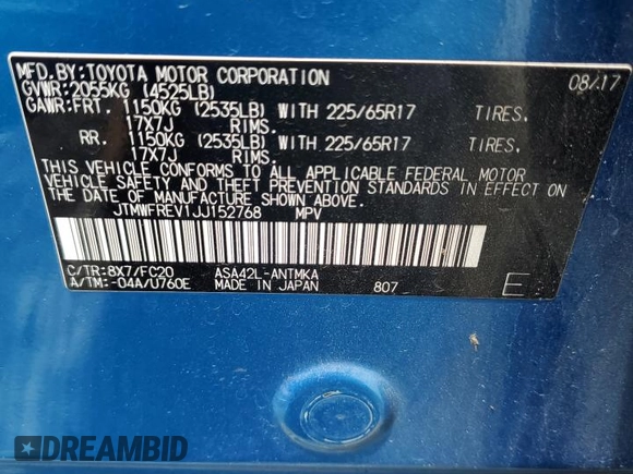 2018 Toyota RAV4 XLE с VIN JTMWFREV1JJ152768, выставлен на аукционе Copart как лот 58026675 с пробегом 145 666 миль миль и Списание • Salvage title. История ставок и продаж доступна на DreamBid. Изображение 12.