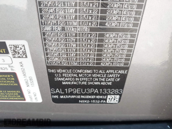 2023 Land Rover Range Rover Sport SE with VIN SAL1P9EU3PA133283, listed as a IAAI auction lot 42582640 with 13,074 mi miles and . Bid and sale history available at DreamBid. Image 9.