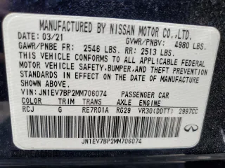 2021 Infiniti Q50 Luxe z VIN JN1EV7BP2MM706074, wystawiony jako Copart lot #54379675 z przebiegiem 29 170 mil mil oraz Szkoda całkowita • Salvage title. Historia ofert i sprzedaży dostępna na DreamBid. Obrazek 12.