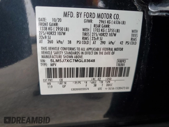 2021 Lincoln Aviator Reserve z VIN 5LM5J7XC7MGL03648, wystawiony jako Copart lot #51980275 z przebiegiem 110 152 mil mil oraz Szkoda całkowita • Salvage title. Historia ofert i sprzedaży dostępna na DreamBid. Obrazek 13.