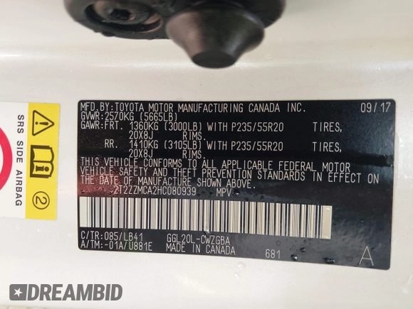 2017 Lexus RX 350 with VIN 2T2ZZMCA2HC080939, listed as a IAAI auction lot 42475893 with 97,068 mi miles and . Bid and sale history available at DreamBid. Image 9.