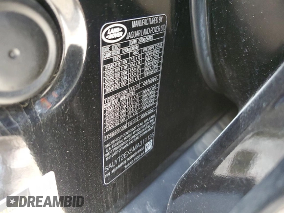 2021 Land Rover Range Rover Velar R-Dynamic S with VIN SALYT2EX5MA311136, listed as a Copart auction lot 54237895 with 22,043 mi miles and Salvage title. Bid and sale history available at DreamBid. Image 13.