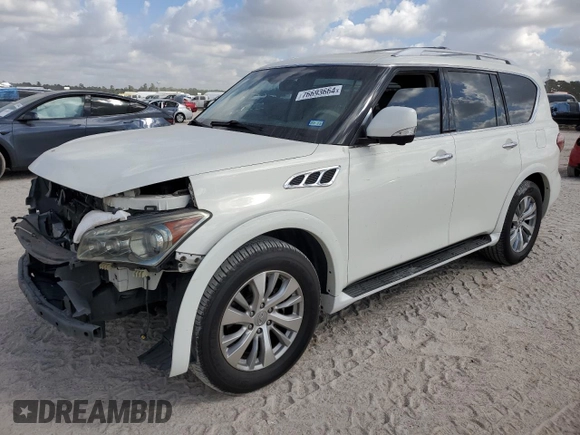 2012 Infiniti QX56 8-passenger with VIN JN8AZ2NC8C9317165, listed as a Copart auction lot 76693664 with 167,243 mi miles and Salvage Title. Bid and sale history available at carsss.com. Image 1.