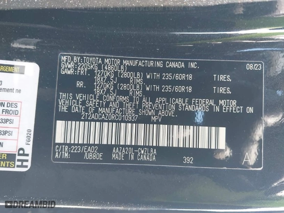 2024 Lexus NX with VIN 2T2ADCAZ0RC010937, listed as a IAAI auction lot 41479185 with 19996 miles. Bid and sale history available at carsss.com. Image 9.