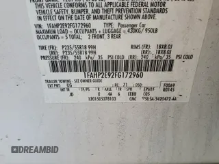 2015 Ford Taurus SEL with VIN 1FAHP2E92FG172960, listed as a Copart auction lot 84866524 with 115,115 mi miles and Salvage Title. Bid and sale history available at DreamBid. Image 12.