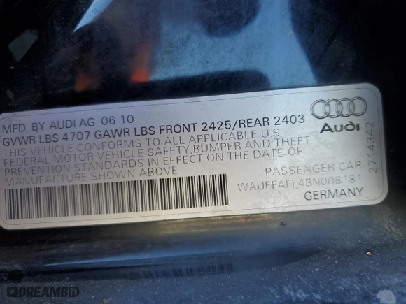 2011 Audi A4 2.0T Premium Plus with VIN WAUEFAFL4BN008181, listed as a Copart auction lot 46370415 with 113,629 mi miles and Salvage Title. Bid and sale history available at carsss.com. Image 12.