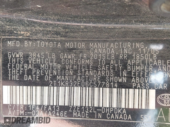 2006 Toyota Matrix STD с VIN 2T1KR32E06C577814, выставлен на аукционе IAAI как лот 42327255 с пробегом 209 890 миль миль и . История ставок и продаж доступна на DreamBid. Изображение 9.