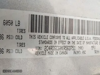 2019 Dodge Grand Caravan SXT with VIN 2C4RDGCG0KR563751, listed as a IAAI auction lot 41628455 with 76,314 mi miles. Bid and sale history available at carsss.com. Image 9.