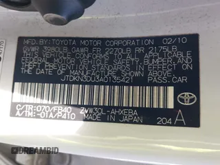 2010 Toyota Prius II with VIN JTDKN3DU3A0135421, listed as a IAAI auction lot 41935937 with 148,840 mi miles and . Bid and sale history available at DreamBid. Image 9.