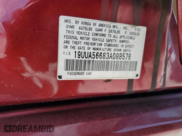 2003 Acura TL with VIN 19UUA56683A088576, listed as a Copart auction lot 51753005 with 255,529 mi miles and Salvage Title. Bid and sale history available at carsss.com. Image 15.