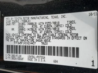 2012 Toyota Tundra 4WD Truck with VIN 5TFDW5F1XCX214437, listed as a Copart auction lot 53457125 with 163,049 mi miles and Clean Title. Bid and sale history available at carsss.com. Image 12.