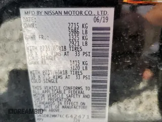2019 Nissan Pathfinder SL with VIN 5N1DR2MM7KC642471, listed as a Copart auction lot 53975115 with 155,887 mi miles and Salvage title. Bid and sale history available at DreamBid. Image 13.