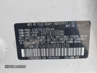 2008 Subaru Impreza WRX z VIN JF1GH74608G813216, wystawiony jako IAAI lot #42007993 z przebiegiem 192 142 mil mil oraz . Historia ofert i sprzedaży dostępna na DreamBid. Obrazek 9.