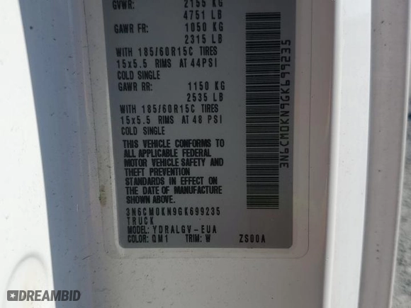 2016 Nissan NV200 S with VIN 3N6CM0KN9GK699235, listed as a Copart auction lot 88681585 with 161,949 mi miles and Salvage Title. Bid and sale history available at carsss.com. Image 15.