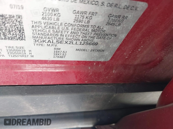 2020 GMC Terrain Denali with VIN 3GKALSEX2LL125669, listed as a IAAI auction lot 41878824 with 65,179 mi miles and . Bid and sale history available at DreamBid. Image 9.