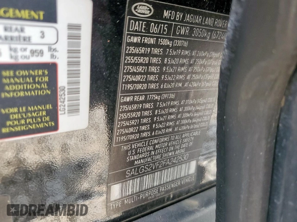 2015 Land Rover Range Rover HSE z VIN SALGS2VF2FA242530, wystawiony jako Copart lot #56697235 z przebiegiem 128 106 mil mil oraz Szkoda całkowita • Salvage title. Historia ofert i sprzedaży dostępna na DreamBid. Obrazek 14.
