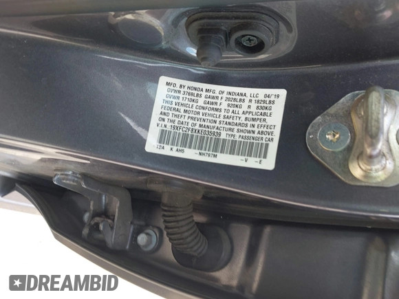 2019 Honda Civic Sedan Sport with VIN 19XFC2F8XKE035939, listed as a IAAI auction lot 42032928 with 84,414 mi miles. Bid and sale history available at carsss.com. Image 9.