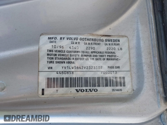 1997 Volvo 850 с VIN YV1LW5642V2323507, выставлен на аукционе IAAI как лот 41704252 с пробегом 210 727 миль миль и . История ставок и продаж доступна на DreamBid. Изображение 9.