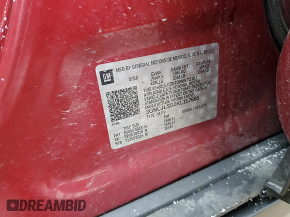 2019 Chevrolet Trax LT z VIN 3GNCJLSB0KL117665, wystawiony jako Copart lot #41382875 z przebiegiem 50 878 mil mil oraz Szkoda całkowita • Salvage title. Historia ofert i sprzedaży dostępna na DreamBid. Obrazek 13.