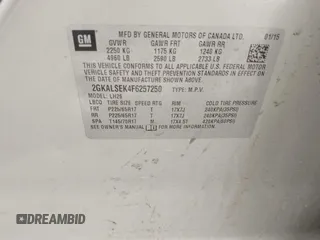 2015 GMC Terrain SLT with VIN 2GKALSEK4F6257250, listed as a IAAI auction lot 42531518 with 106,721 mi miles and . Bid and sale history available at DreamBid. Image 9.