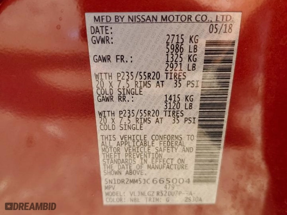 2018 Nissan Pathfinder SL with VIN 5N1DR2MM5JC665004, listed as a Copart auction lot 48558805 with 86,758 mi miles and Salvage Title. Bid and sale history available at carsss.com. Image 15.