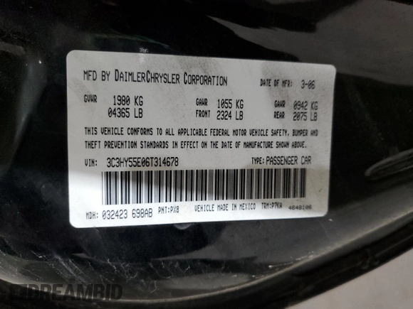 2006 Chrysler PT Cruiser with VIN 3C3HY55E06T314678, listed as a Copart auction lot 47574465 with 81,261 mi miles and Salvage Title. Bid and sale history available at DreamBid. Image 12.