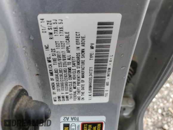 2014 Honda CR-V EX z VIN 5J6RM4H50EL047371, wystawiony jako Copart lot #57233925 z przebiegiem 147 598 mil mil oraz Szkoda całkowita • Salvage title. Historia ofert i sprzedaży dostępna na DreamBid. Obrazek 13.