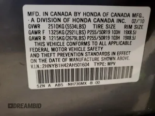 2010 Acura ZDX Tech Pkg with VIN 2HNYB1H42AH501604, listed as a Copart auction lot 68226634 with 160,138 mi miles and Salvage Title. Bid and sale history available at carsss.com. Image 13.