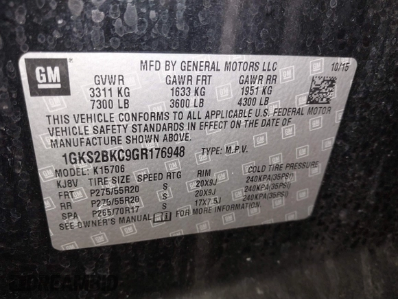 2016 GMC Yukon SLT with VIN 1GKS2BKC9GR176948, listed as a IAAI auction lot 41361221 with 125,178 mi miles. Bid and sale history available at carsss.com. Image 9.
