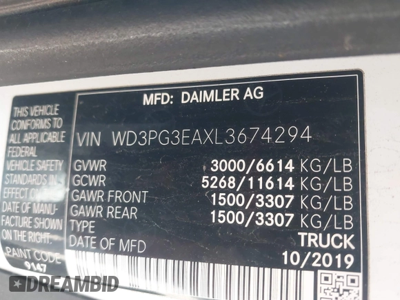 2020 Mercedes-Benz Metris Cargo Cargo with VIN WD3PG3EAXL3674294, listed as a IAAI auction lot 42063167 with 62,643 mi miles and . Bid and sale history available at carsss.com. Image 9.