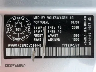 2007 Volkswagen Eos 2.0T с VIN WVWFA71F57V034645, выставлен на аукционе Copart как лот 58562665 с пробегом 137 579 миль миль и Чистый • Clean title. История ставок и продаж доступна на DreamBid. Изображение 12.